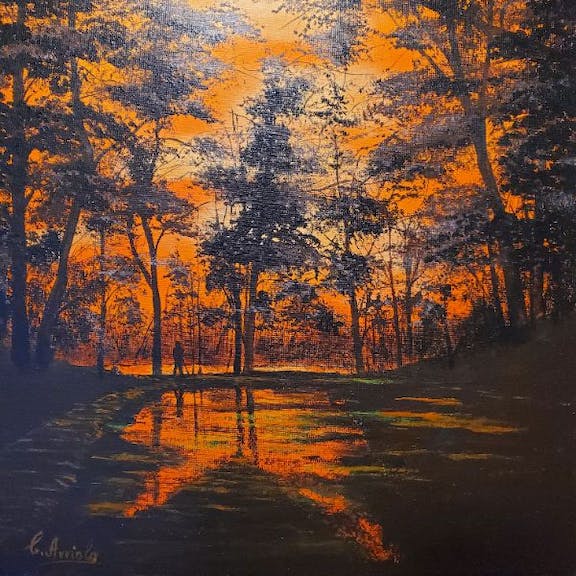 Walk in the Park After Rain - Painting by Artist Carlos Arriola