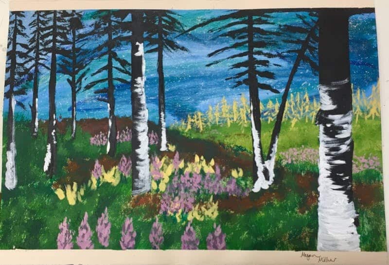 Megan's colorful forest drawing