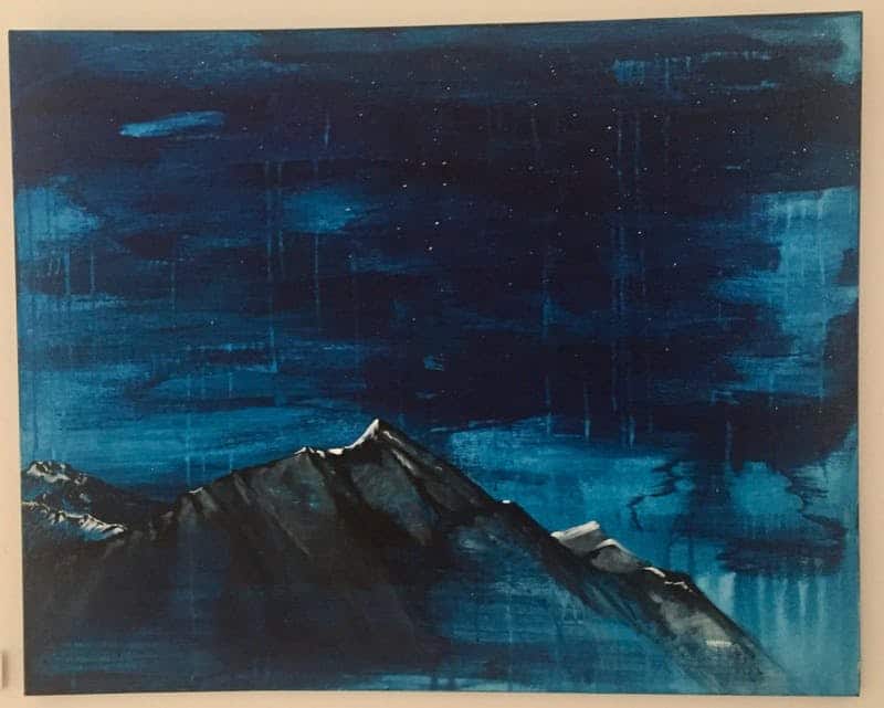 Megan's painting of mountains at night